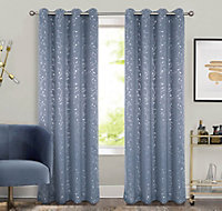 Home Curtains Victoria Metallic 54w x 72d" (137x183cm) Grey Eyelet Curtains (PAIR)