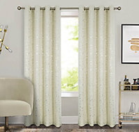 Home Curtains Victoria Metallic 54w x 90d" (137x229cm) Cream Eyelet Curtains (PAIR)