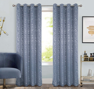 Home Curtains Victoria Metallic 54w x 90d" (137x229cm) Grey Eyelet Curtains (PAIR)