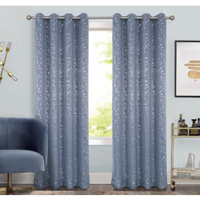 Home Curtains Victoria Metallic 54w x 90d" (137x229cm) Grey Eyelet Curtains (PAIR)