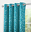 Home Curtains Victoria Metallic 54w x 90d" (137x229cm) Teal Eyelet Curtains (PAIR)