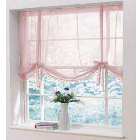 Home Curtains Voile Pom Pom Tie Blind 57w"x 54d"  (147x137cm) One Size Only Dusky Pink (1)