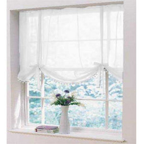 Home Curtains Voile Pom Pom Tie Blind 57w"x 54d"  (147x137cm) One Size Only White (1)