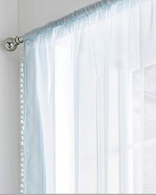 Home Curtains Voile Pom Pom Trimmed Slot top Single Panel 56w" x 72d" (142x183cm) Duckegg (1)
