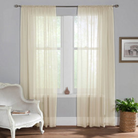 Home Curtains Voile Slot Top Panels 59w x 36d" (149x91cm) Cream (PAIR)