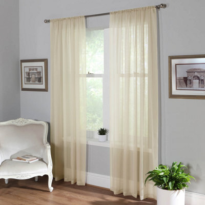 Home Curtains Voile Slot Top Panels 59w x 36d" (149x91cm) Cream (PAIR)