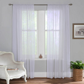 Home Curtains Voile Slot Top Panels 59w x 42d" (149x107cm) White (PAIR)