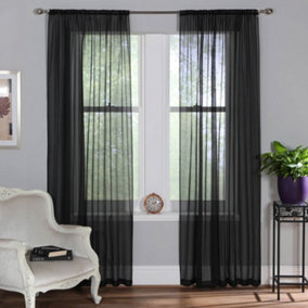 Home Curtains Voile Slot Top Panels 59w x 45d" (149x114cm) Black (PAIR)