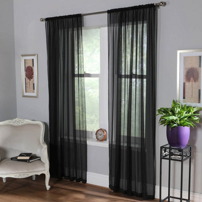 Home Curtains Voile Slot Top Panels 59w x 45d" (149x114cm) Black (PAIR)
