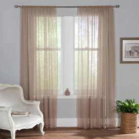Home Curtains Voile Slot Top Panels 59w x 48d" (149x122cm) Latte (PAIR)