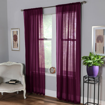 Home Curtains Voile Slot Top Panels 59w x 54d" (149x137cm) Fuchsia (PAIR)