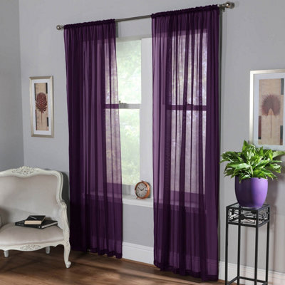 Home Curtains Voile Slot Top Panels 59w x 63d" (149x160cm) Purple (PAIR)
