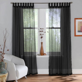 Home Curtains Voile Tab Top Panels 59w x 48d" (149x122cm) Black (PAIR)