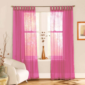 Home Curtains Voile Tab Top Panels 59w x 48d" (149x122cm) Cerise (PAIR)