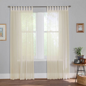 Home Curtains Voile Tab Top Panels 59w x 48d" (149x122cm) Cream (PAIR)
