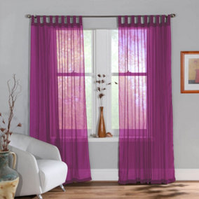 Home Curtains Voile Tab Top Panels 59w x 48d" (149x122cm) Fuchsia (PAIR)