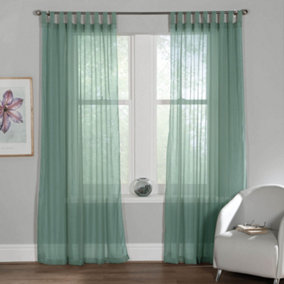 Home Curtains Voile Tab Top Panels 59w x 48d" (149x122cm) Green (PAIR)
