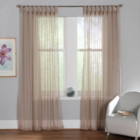 Home Curtains Voile Tab Top Panels 59w x 48d" (149x122cm) Latte (PAIR)