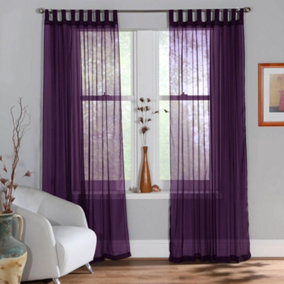 Home Curtains Voile Tab Top Panels 59w x 48d" (149x122cm) Purple (PAIR)