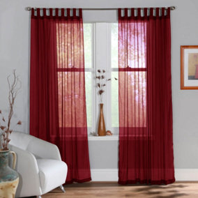 Home Curtains Voile Tab Top Panels 59w x 48d" (149x122cm) Red (PAIR)