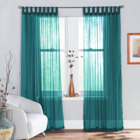 Home Curtains Voile Tab Top Panels 59w x 48d" (149x122cm) Soft Teal (PAIR)
