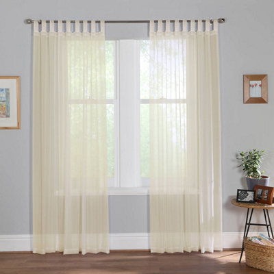 Home Curtains Voile Tab Top Panels 59w x 54d" (149x137cm) Cream (PAIR)