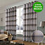 Home Curtains Warrington Checkered Faux Wool Lined Blackout 65w x 54d" (165x137cm) Grey Eyelet Curtains (PAIR)
