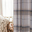Home Curtains Warrington Checkered Faux Wool Lined Blackout 65w x 72d" (165x183cm) Grey Eyelet Curtains (PAIR)