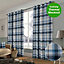Home Curtains Warrington Checkered Faux Wool Lined Blackout 65w x 90d" (165x229cm) Navy Eyelet Curtains (PAIR)