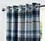 Home Curtains Warrington Checkered Faux Wool Lined Blackout 90w x 72d" (229x183cm) Navy Eyelet Curtains (PAIR)