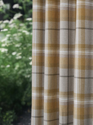 Home Curtains Warrington Checkered Faux Wool Lined Blackout 90w x 72d" (229x183cm) Ochre Eyelet Curtains (PAIR)