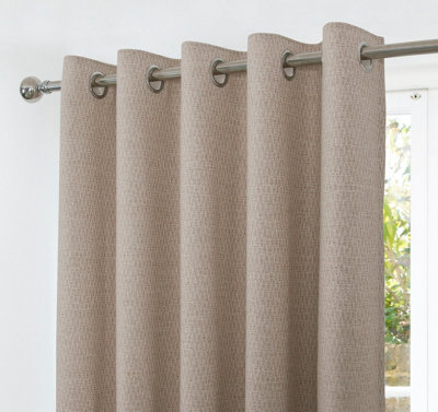 Home Curtains Woolacombe Faux Wool Lined Blackout 45w x 54d" (114x137cm) Natural Eyelet Curtains (PAIR)