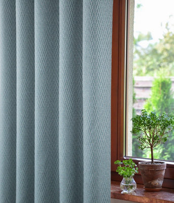 Home Curtains Woolacombe Faux Wool Lined Blackout 65w x 54d" (165x137cm) Duckegg Eyelet Curtains (PAIR)