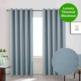 Home Curtains Woolacombe Faux Wool Lined Blackout 65w x 90d" (165x229cm) Duckegg Eyelet Curtains (PAIR)