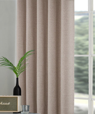 Home Curtains Woolacombe Faux Wool Lined Blackout 65w x 90d" (165x229cm) Natural Eyelet Curtains (PAIR)
