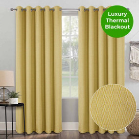 Home Curtains Woolacombe Faux Wool Lined Blackout 65w x 90d" (165x229cm) Ochre Eyelet Curtains (PAIR)
