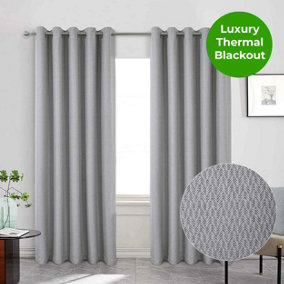 Home Curtains Woolacombe Faux Wool Lined Blackout 65w x 90d" (165x229cm) Pale Grey Eyelet Curtains (PAIR)