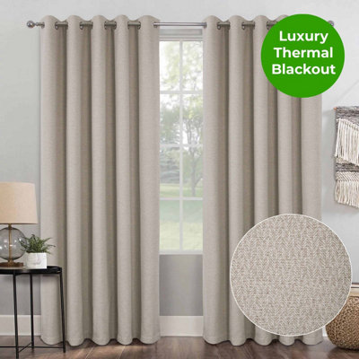 Home Curtains Woolacombe Faux Wool Lined Blackout 90w x 90d" (229x229cm) Natural Eyelet Curtains (PAIR)