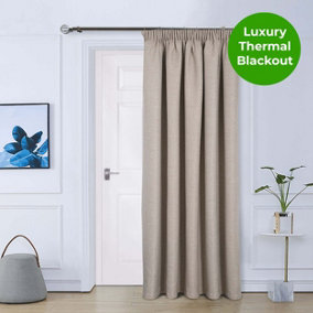 Home Curtains Woolacombe Pencil pleat Lined 65w x 84d" (165x213cm) Natural Door Curtain (1)