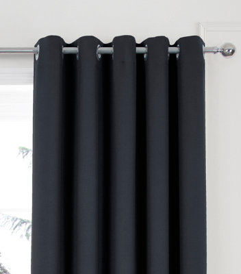 Home Curtains Woven Blockout 45w x 54d" (114x137cm) Black Eyelet Curtains (PAIR)