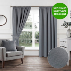 Home Curtains Woven Blockout 45w" x 54d" (114x137cm) Grey Pencil Pleat Curtains (PAIR)