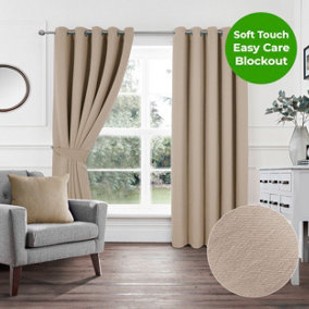 Home Curtains Woven Blockout 45w x 54d" (114x137cm) Latte Eyelet Curtains (PAIR)