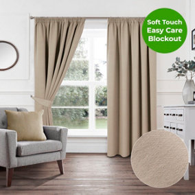 Home Curtains Woven Blockout 45w" x 54d" (114x137cm) Latte Pencil Pleat Curtains (PAIR)