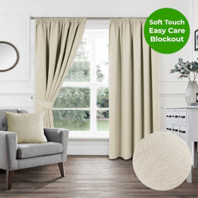Home Curtains Woven Blockout 45w" x 54d" (114x137cm) Natural Pencil Pleat Curtains (PAIR)
