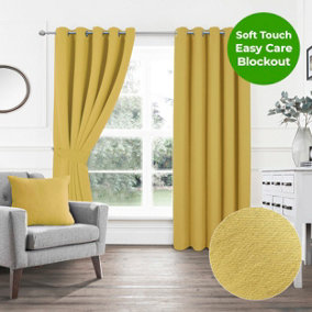 Home Curtains Woven Blockout 45w x 54d" (114x137cm) Ochre Eyelet Curtains (PAIR)