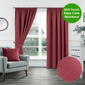 Home Curtains Woven Blockout 45w" x 54d" (114x137cm) Red Pencil Pleat Curtains (PAIR)