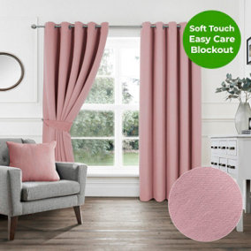 Home Curtains Woven Blockout 45w x 54d" (114x137cm) Soft Pink Eyelet Curtains (PAIR)