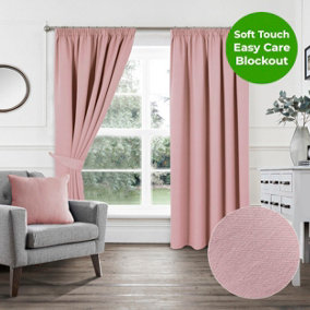 Home Curtains Woven Blockout 45w" x 54d" (114x137cm) Soft Pink Pencil Pleat Curtains (PAIR)
