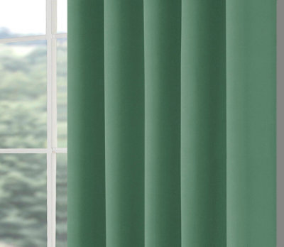 Home Curtains Woven Blockout 45w x 72d" (114x183cm) Green Eyelet Curtains (PAIR)