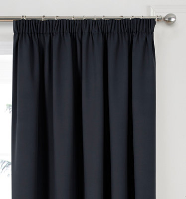 Home Curtains Woven Blockout 65w" x 54d" (165x137cm) Black Pencil Pleat Curtains (PAIR)